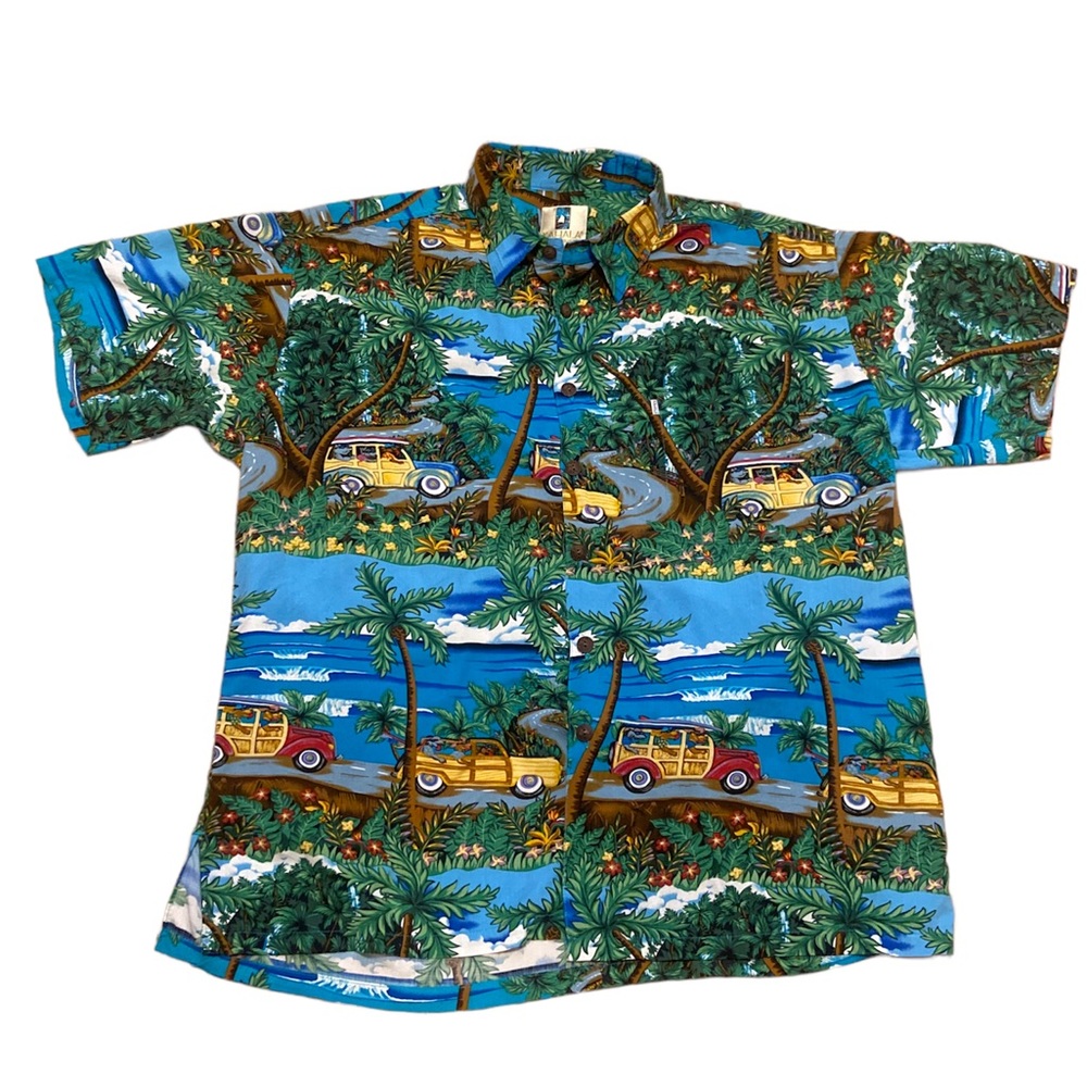 VTG 90's Hawaiian Shirt RON ANDERSON KAHALA Surfing Car Dogs Button Up Adult XL